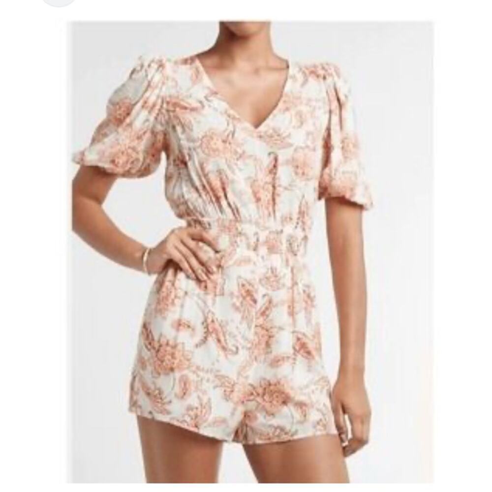 Express Floral Patern Short Sleeve Sparkle Detail Romper Size XS
